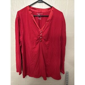 Just My Size 4X Red V Neck Top With‎ Button Details